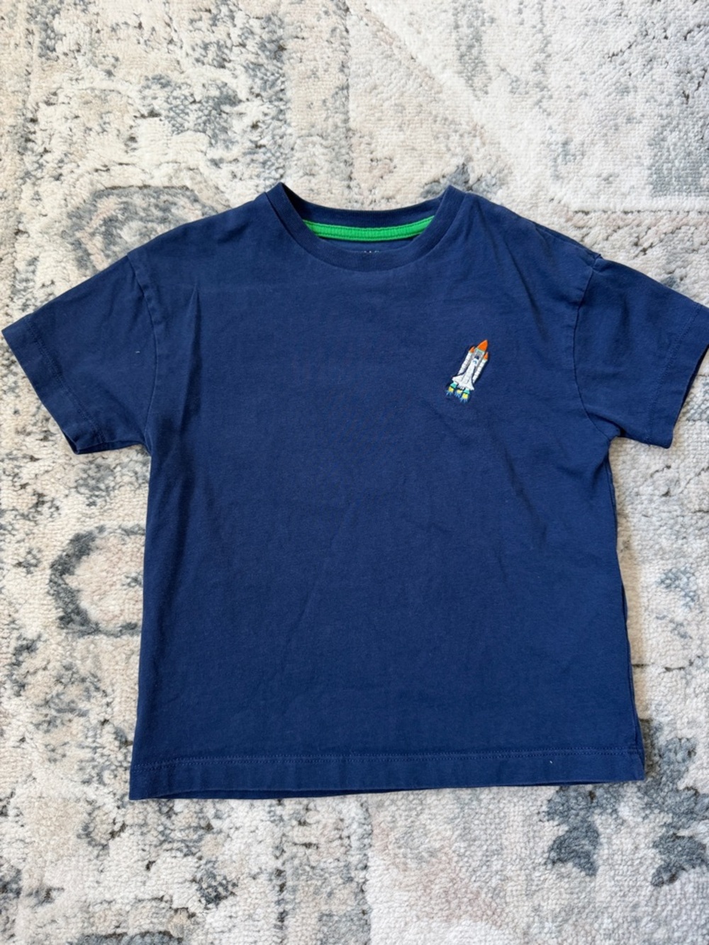Mini Boden Navy Tee with Small Rocket Embroidery
